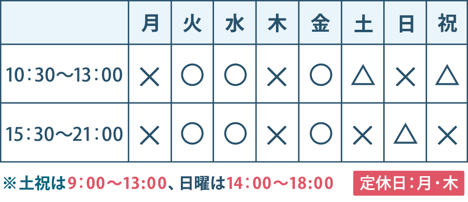 【営業時間】火水金｜10：30-13：00、15：30-21：00　土祝｜9：00-13：00　日曜｜14：00-18：00　定休日｜月・木
